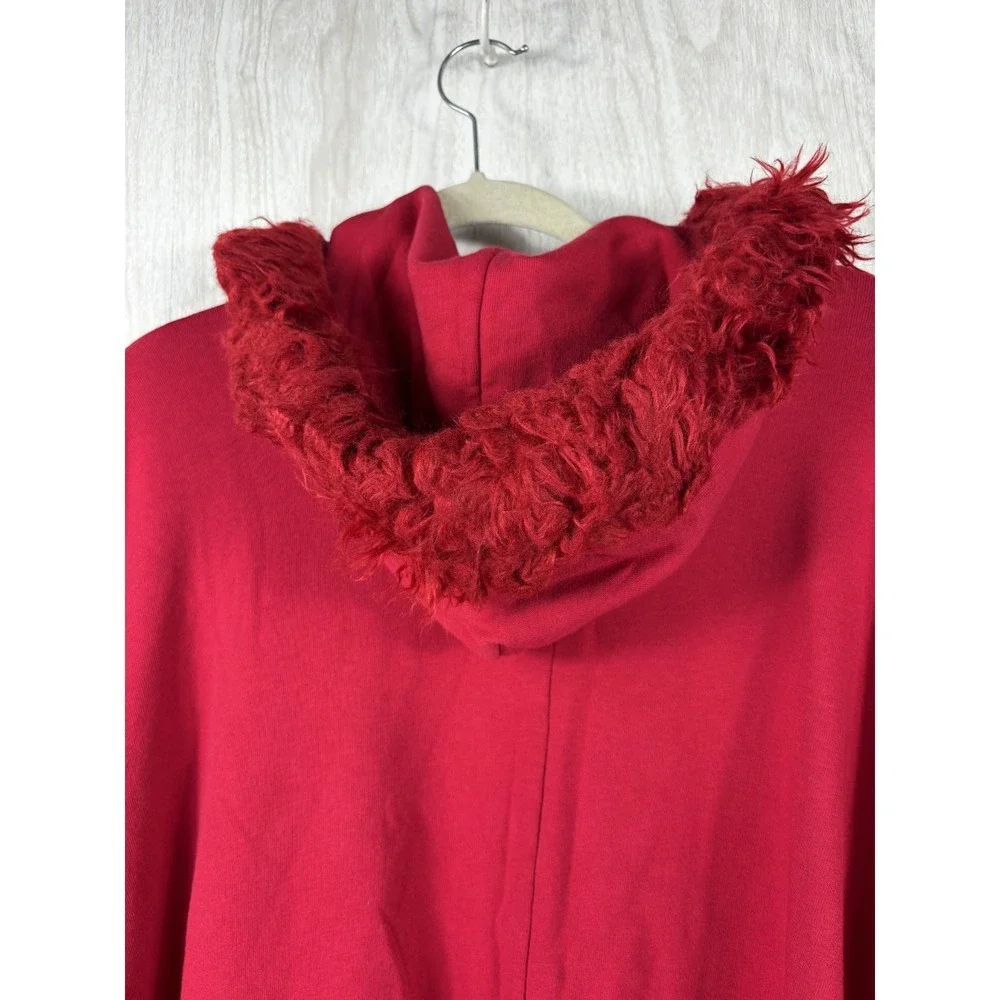 Polo Jeans Co Ralph Lauren Poncho Cape Red Fringe Hooded Boho Western